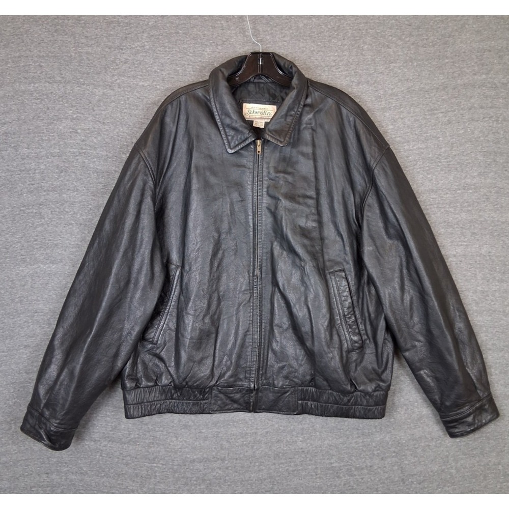 St Johns Bay Mens Jacket 2XL Black Leather Bomber Motorcycle Y2K VTG Classic - Picture 1 of 10